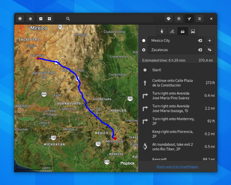 The updated GNOME Maps application interface