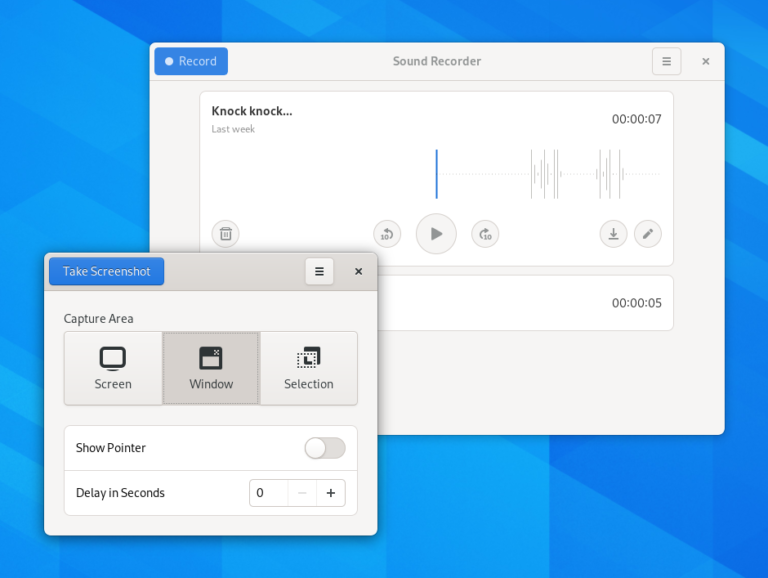 The new design for Screenshot and Sound Recorder