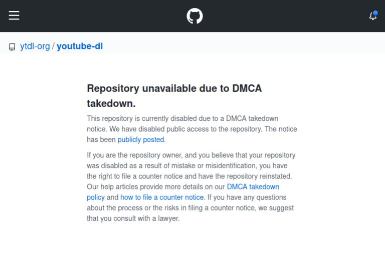 DMCA Takedown notice on GitHub