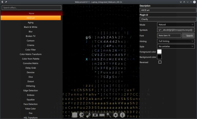 Webcamoid ASCII filter