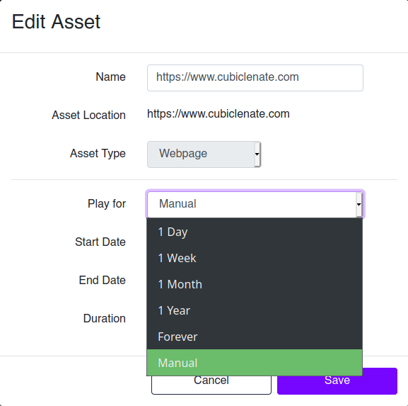 Edit Assets drop down