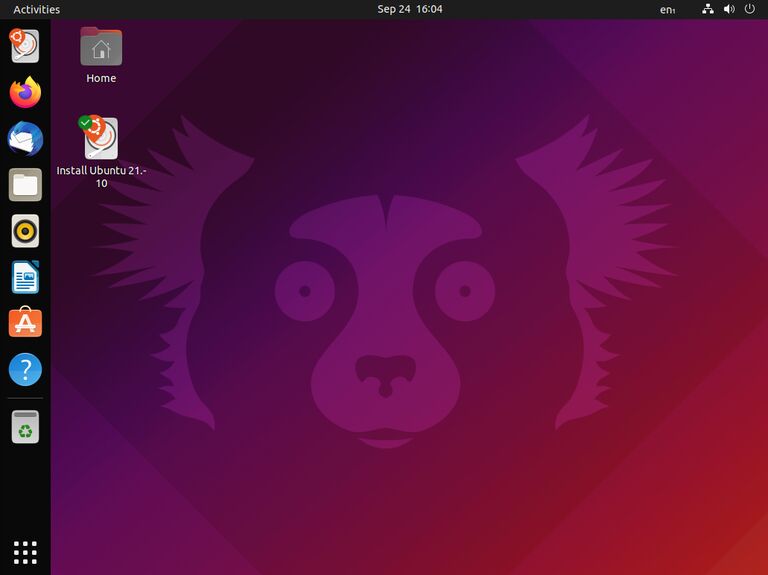 This image shows the desktop of Ubuntu 21.10 "Impish Indri"