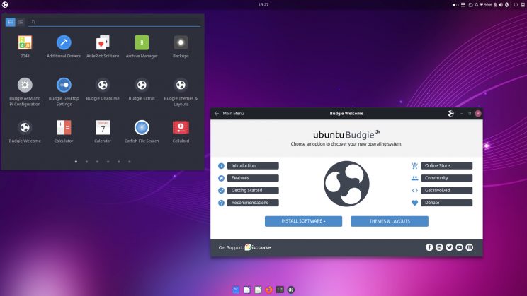 This image shows the desktop of Ubuntu Budgie 21.10 "Impish Indri"