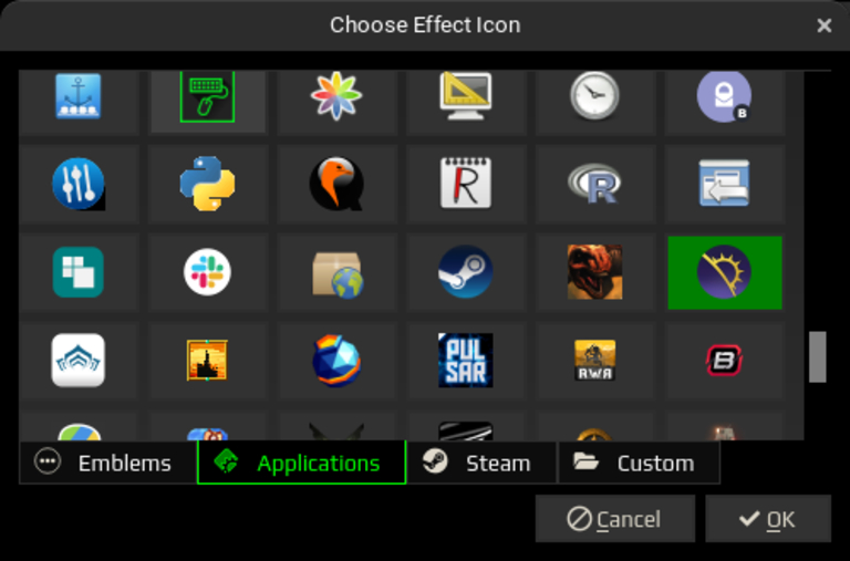 This image shows how to select a nice icon for Polychromatic Effect.