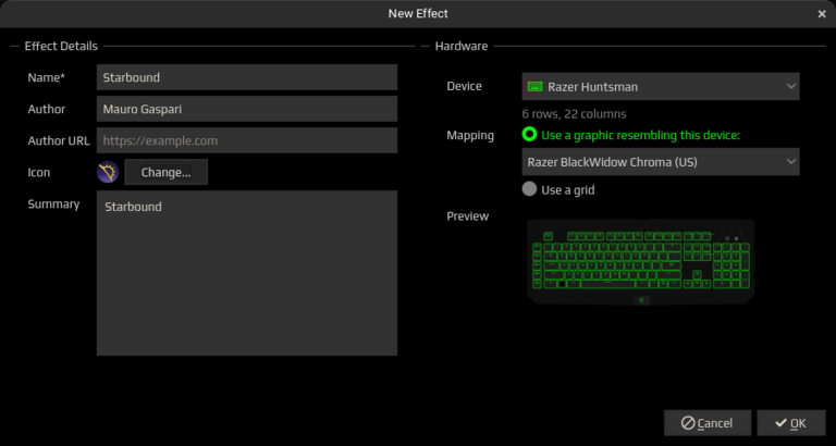 This image shows completed metadata setup for this Effect