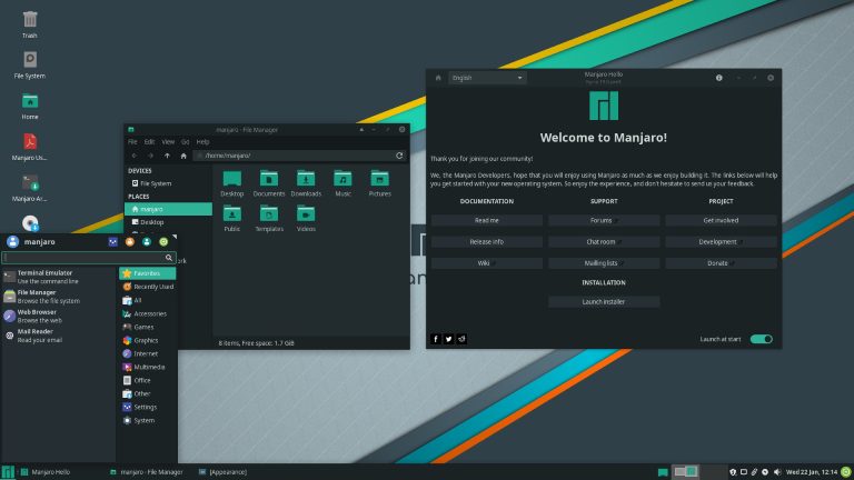 Manjaro 19.0 with flagship Xfce desktop environment.