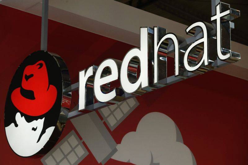 The Red Hat logo that became world famous during their 1999 IPO.