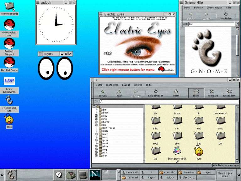 GNOME 1.0 on Red Hat Linux 6.0. (Credit: Jason Kroll)