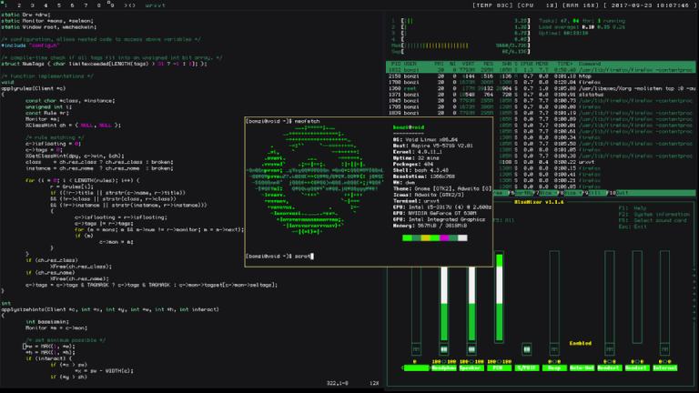 An example of Void Linux using the dwm window manager. (Credit: u/bonzis)