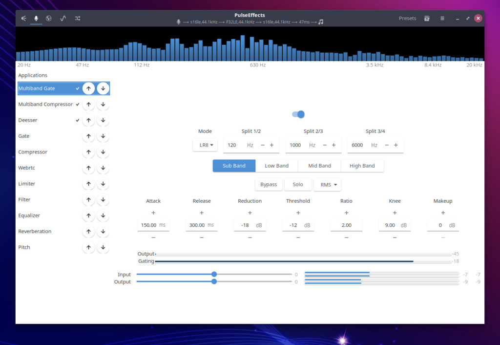 screenshot of a configured PulseEffects window