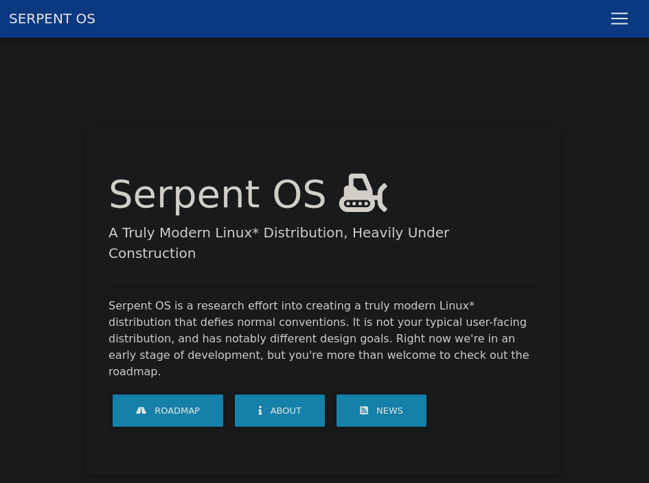 The new Serpent OS homepage. (Credit: serpentos.com)